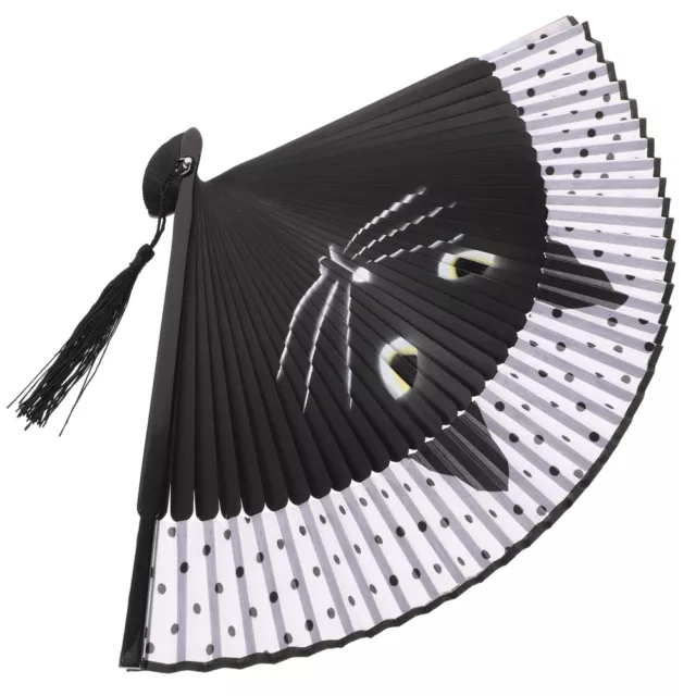 Cat Silk Fan Oriental Hand Fan Wooden Hand Fan Folding Tissue Fans