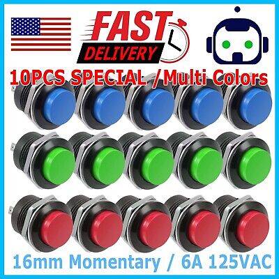 10 PCS 16mm Push Button Switch Non-Lock Momentary Open Round 2 Pins Metal