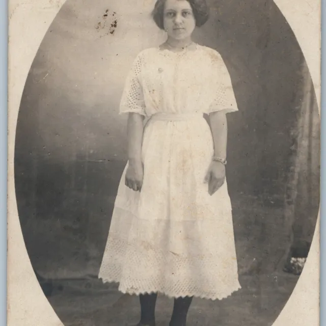 ID'd c1910s Lovely Young Lady RPPC "Maude Stacey" Woman Girl Real Photo A175