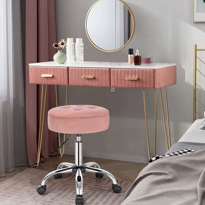 Grigio Scuro BS128dgr WOLTU Sedia da Ufficio Girevole a 360° Sgabello con Ruote per Estetista Parrucchiere Sgabello per Scrivania in Velluto Regolabile in Altezza 48,5-63cm 