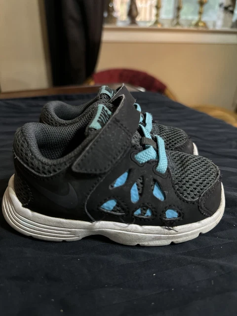 Nike Fusion Run 2 Toddler Size 5C Teal Blue And Black Shoes Velcr0