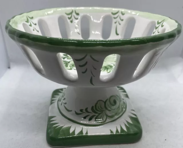 Vintage Studio Pottery Green White Small Fruit Chocolate Dish Vestal Portugal 2