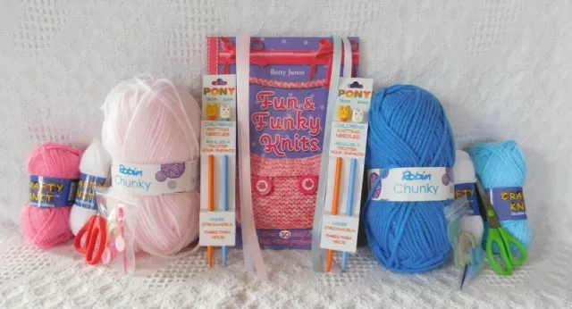 Beginners Knitting Kit STARTER KIT BOOK YARN x3 NEEDLES SCISSORS Children Adults