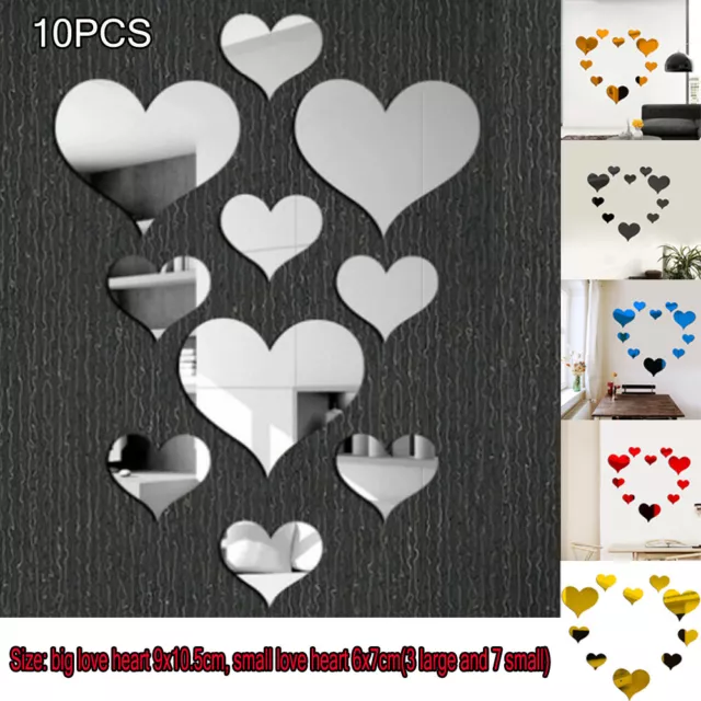 Art 3D Heart Shape Mirror Wall Stickers Removable Decal Mural Home Room Decor