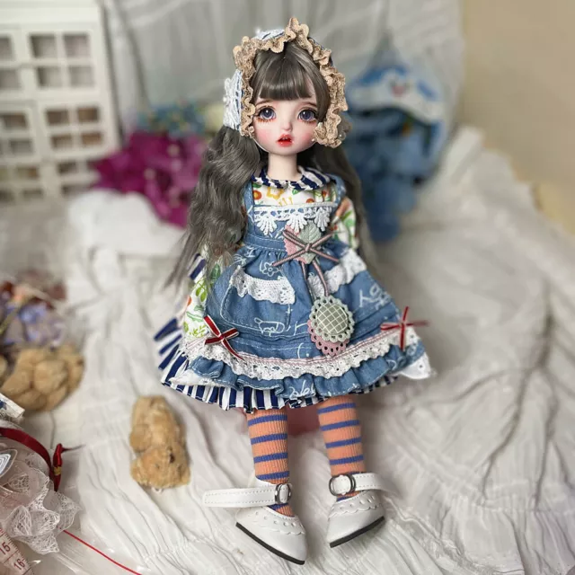 Mini 1/6 BJD Doll Full Set Ball Jointed Girl Doll Eyes Dress Makeup Hair Gift