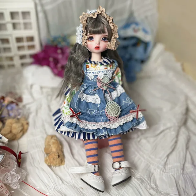 Mini bambola 1/6 BJD set completo palla articolata ragazza bambola occhi abito trucco regalo capelli