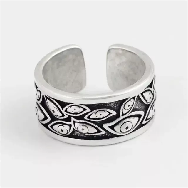 Retro design Silver opening ring retro dyed black Ring for women Punk jewelry