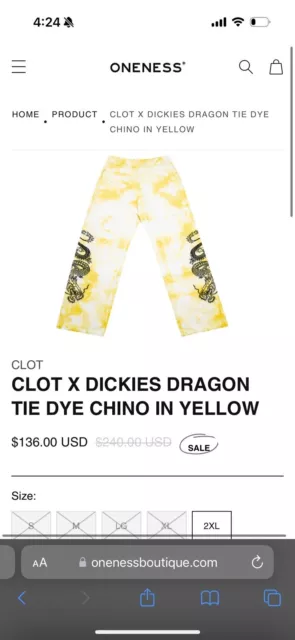 CLOT X DICKIES Dragon Yellow Tie-Dye Chino Pant MSRP $ $100.00 - PicClick
