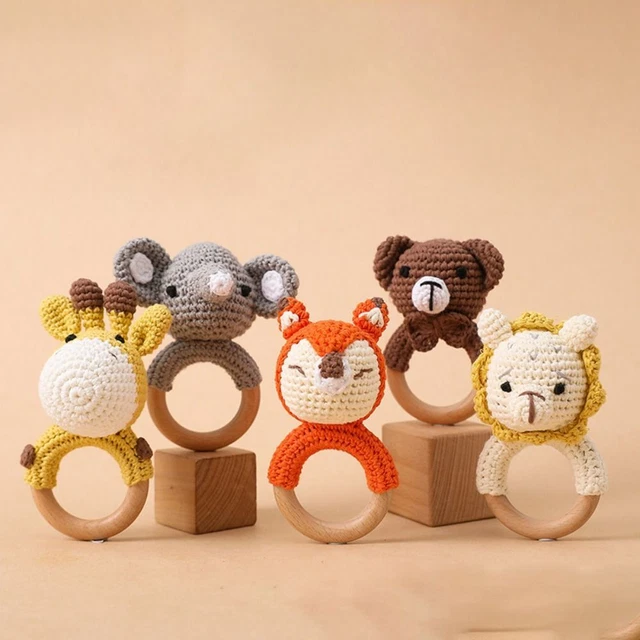 Woolen Baby Rattles Animal Form Hand Bell Cute Wood Ring  Educational