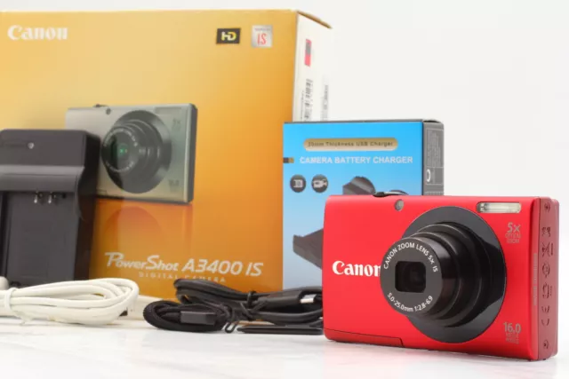 [Near MINT+++ in Box] Canon PowerShot A3400 IS Red 16.0MP Digital Camera JAPAN