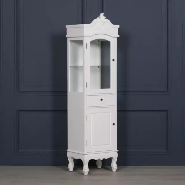 French White Chateau Single Shabby Chic Display Cabinet Bathroom Unit Cupboard