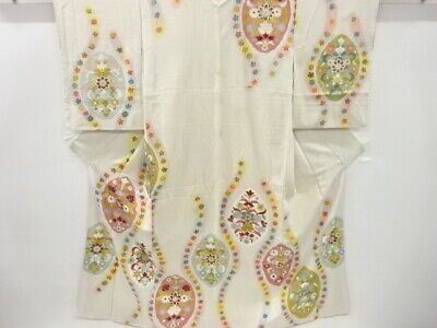 72721# Japanese Kimono / Antique Kimono / Embroidery / Floral Sarasa