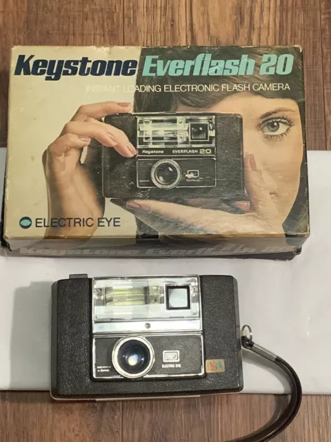 Vintage 70s Keystone Everflash 20 Electric Eye Camera in Original Box Untested