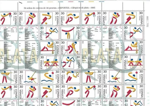 SELLOS ESPAÑA 1995 pliego completo olimpico de plata edifil 3364/77 **