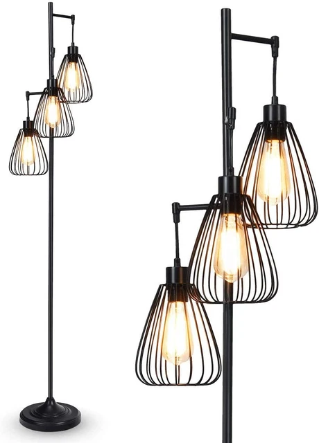 Lampada Da Terra Con 3 Portalampada, Piantana Da Terra Vintage Industriale Con A