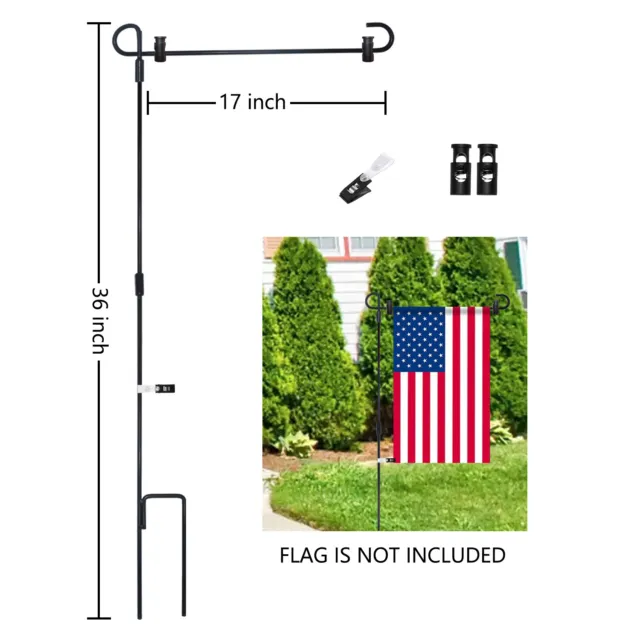 Wrought Iron Yard Garden Flag Stand Pole Black Post Outdoor Decor Holder Easy US
