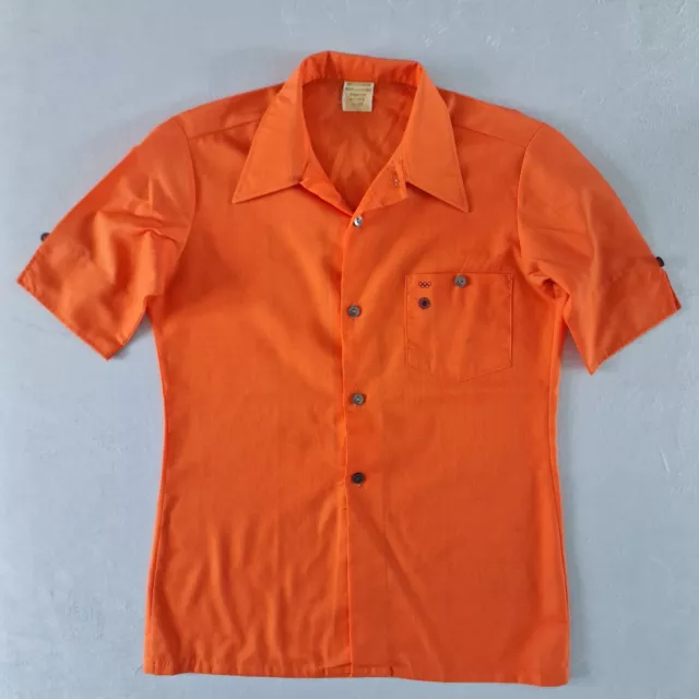 Camicia ragazzo vintage anni '70 | 11-12 anni | policotone arancione manica corta discoteca KA02