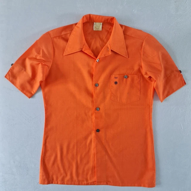 Camicia ragazzo vintage anni '70 | 11-12 anni | policotone arancione manica corta discoteca KA02