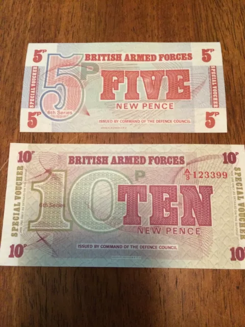 British Armed Forces Special Vouchers 5 Pence,10 Pence MPC Unc
