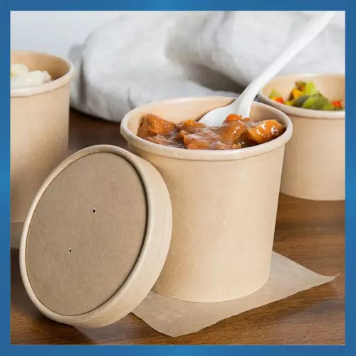 Disposable Soup Bowls Kraft Paper Soups Cups With Lids Takeaway Ice Cream Pots 2