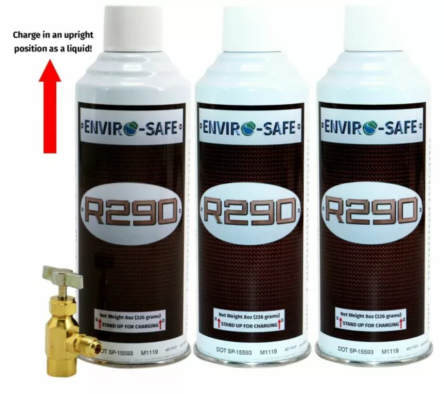 R290 Refrigerant (UPRIGHT CAN!) 3 cans & Top Tap Kit #8013