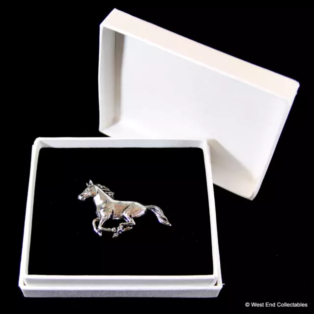 Running Horse Pewter Pin Brooch in Gift Box - Handcrafted Equestrian Badge