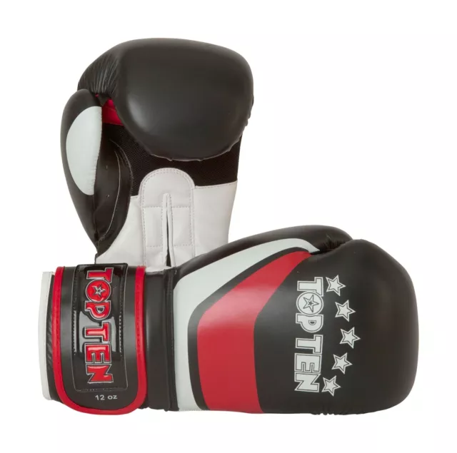 Boxhandschuh TOP TEN "Stripe" 10oz/12oz. black/red. Boxen. Kickboxen. Muay Thai.