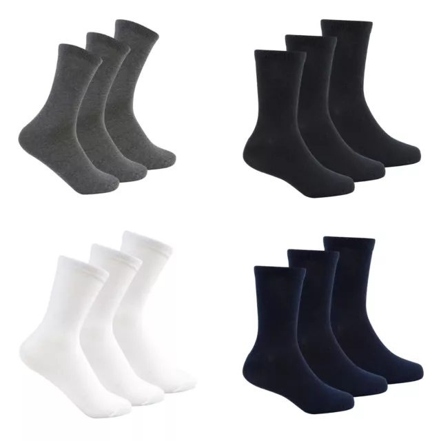 Boys Girls Kids Plain Socks 3 Pack Ankle School Cotton Rich Childrens Black Grey