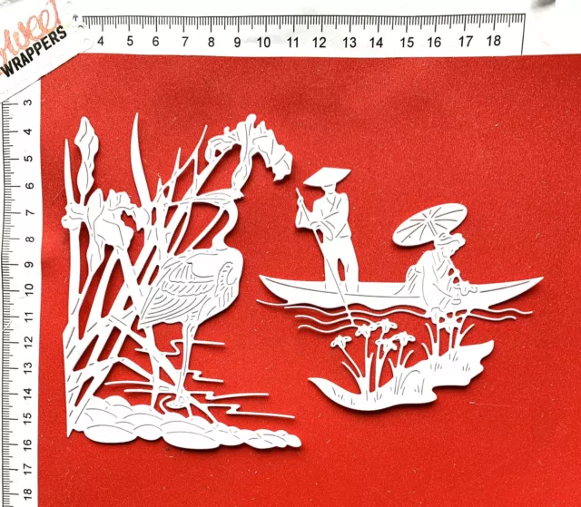 Tattered Lace Die Cuts 4pcs Japanese Lady Geisha Orient Chinese Boat Scene Crane