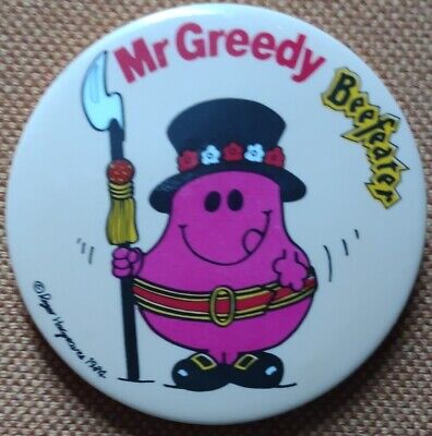 Vintage Tin Pin Badge 44mm Mr Greedy Beefeater 
