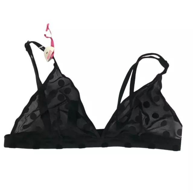 Primark Women's Bralette Black Size 10/12 Polka Dot Sheer Comfort Soft Cup New