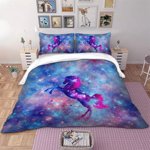 Galaxy Unicorn Doona/Quilt/Duvet Cover Set Single Double Queen King Size Bedding