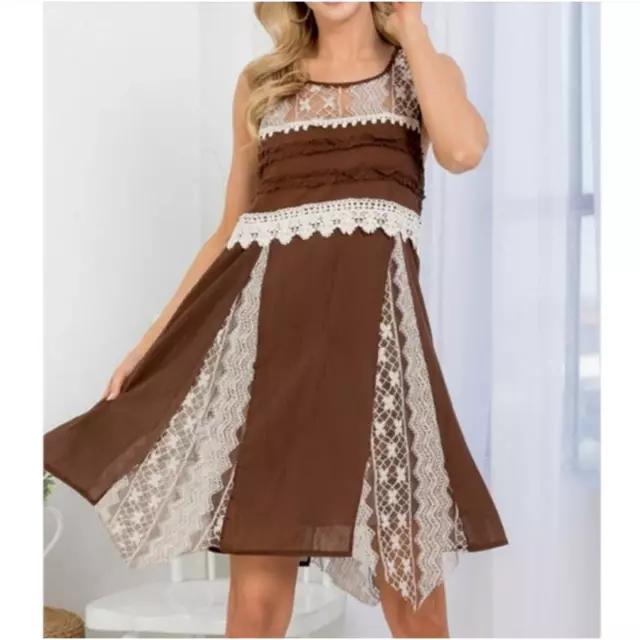 A'reve handmade lace inlay asymmetric dress brown white large
