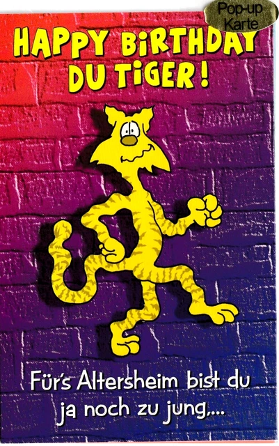 POPUP KARTE GEBURTSTAG Tiger Grusskarte mit Umschlag & in Folie EUR 1