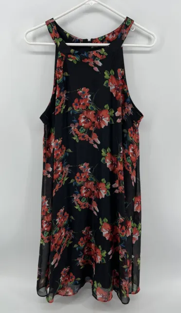 Betsey Johnson Sleeveless Fit Flare Dress Womens Size 12 Black Red Green Floral