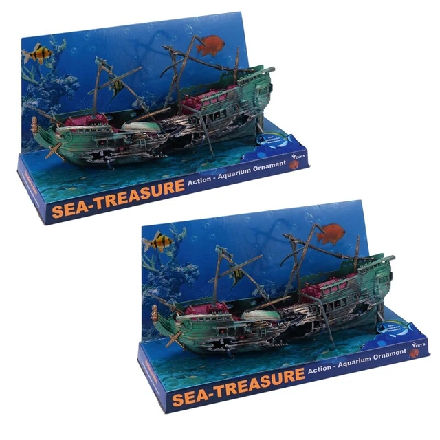 2X Aquarium Decoration Boat Plactic Aquarium Ship Air Split Shipwreck Fish L7A9