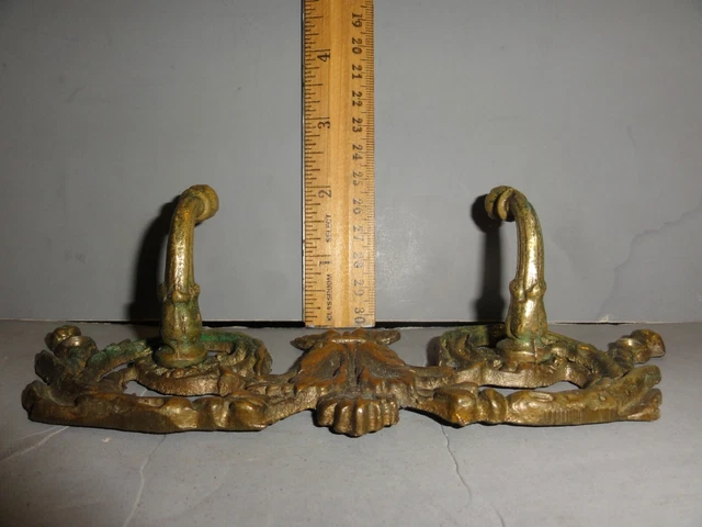 Antique Brass Double Hook Wall Decor Hanger Great For Coat Hat Etc Victorian Old 4