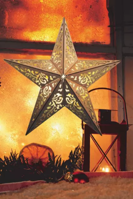 LED Holz-Stern + Fernbedienung 10 LEDs warm-weiß 40cm Ornament Weihnachten Deko