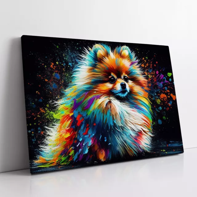 Bunte pommersche Hund Haustier abstrakt moderne Ölmalerei Wandkunst, gerahmte Leinwand 2