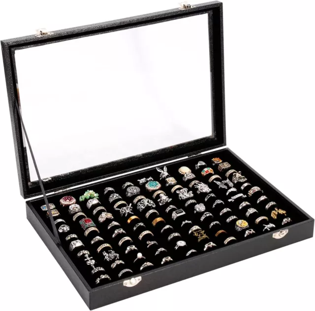 2X 100 Slots Ring Case Organizer Display Box,Rings Holder Storage Boxes