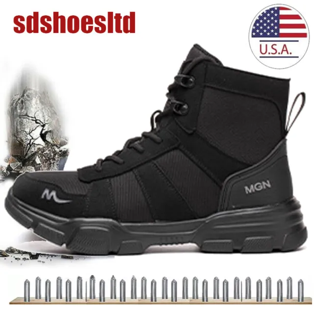 US Mens Waterproof Steel Toe Work Boots Hiking Indestructible Safety Shoes Size