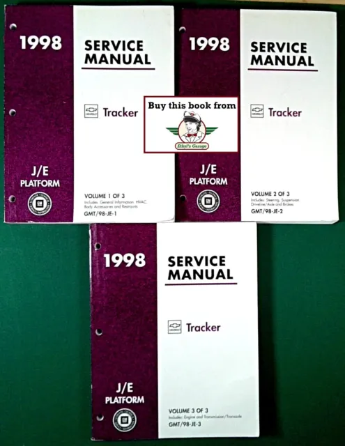 1998 Chevrolet Geo Tracker Shop Repair Service Maintenance Manual 3 Vol Set