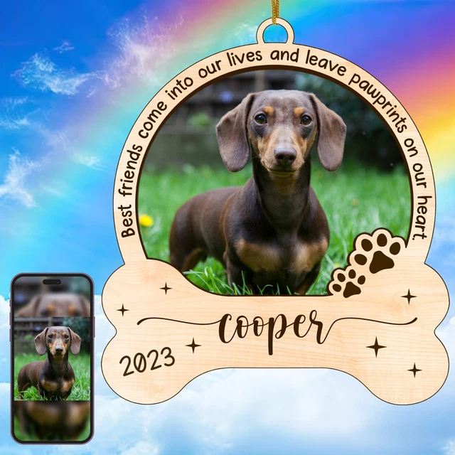 Custom Dog Photo and Name, Memorial Wooden Ornament , Sympathy Pet Loss Gift