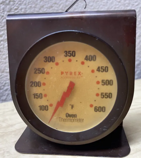 Termómetro de cocina antiguo para horno Pyrex simple a base de metal de colección esfera roja