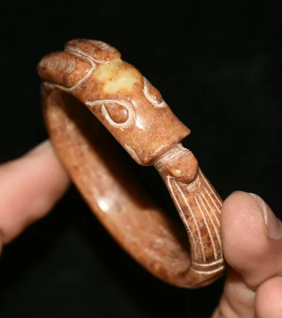 6CM Old China Hongshan Culture Hetian Jade  Dragon Hook Gou bracelet bangle