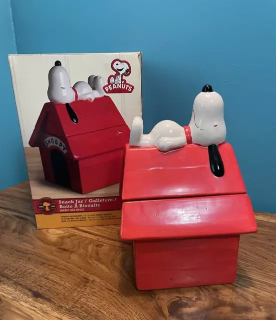 Snoopy Peanuts Cookie Jar - Snack Jar Dog and Red Dog House Gibson Brand 2008