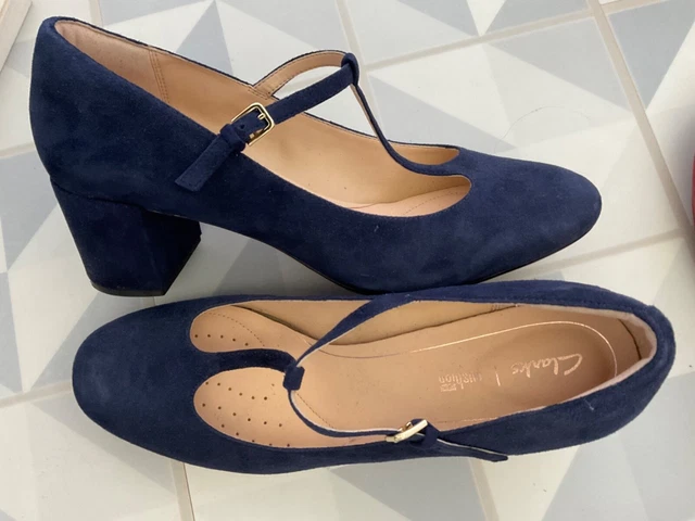 CLARKS ORABELLA FERN blue suede t bar buckle Cushion Plus shoes 8 D 42 Mod 60s 23.00 PicClick UK