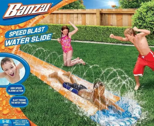 NEW! Banzai 16ft Speed Sprint Racing Blast Water Slide Slip n Slide