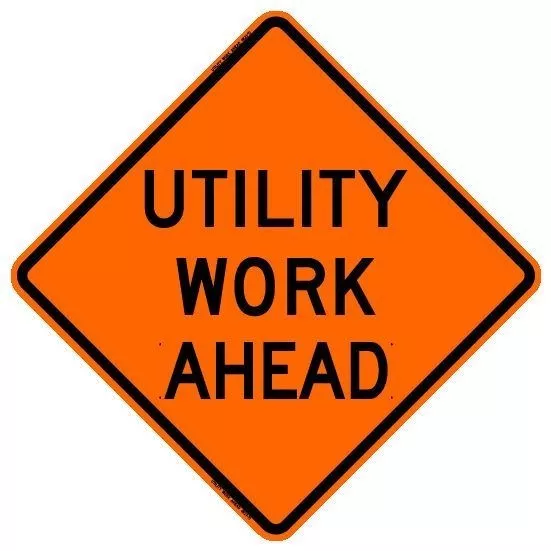 UTILITY WORK AHEAD (36") Roll-Up Sign with Ribs..FLUORESCENT VINYL