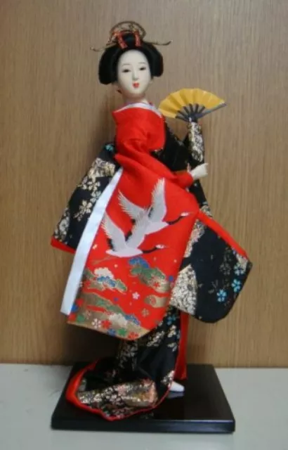 New Japanese beautiful doll MAIKO GEISHA from japan red crane / japanese fan